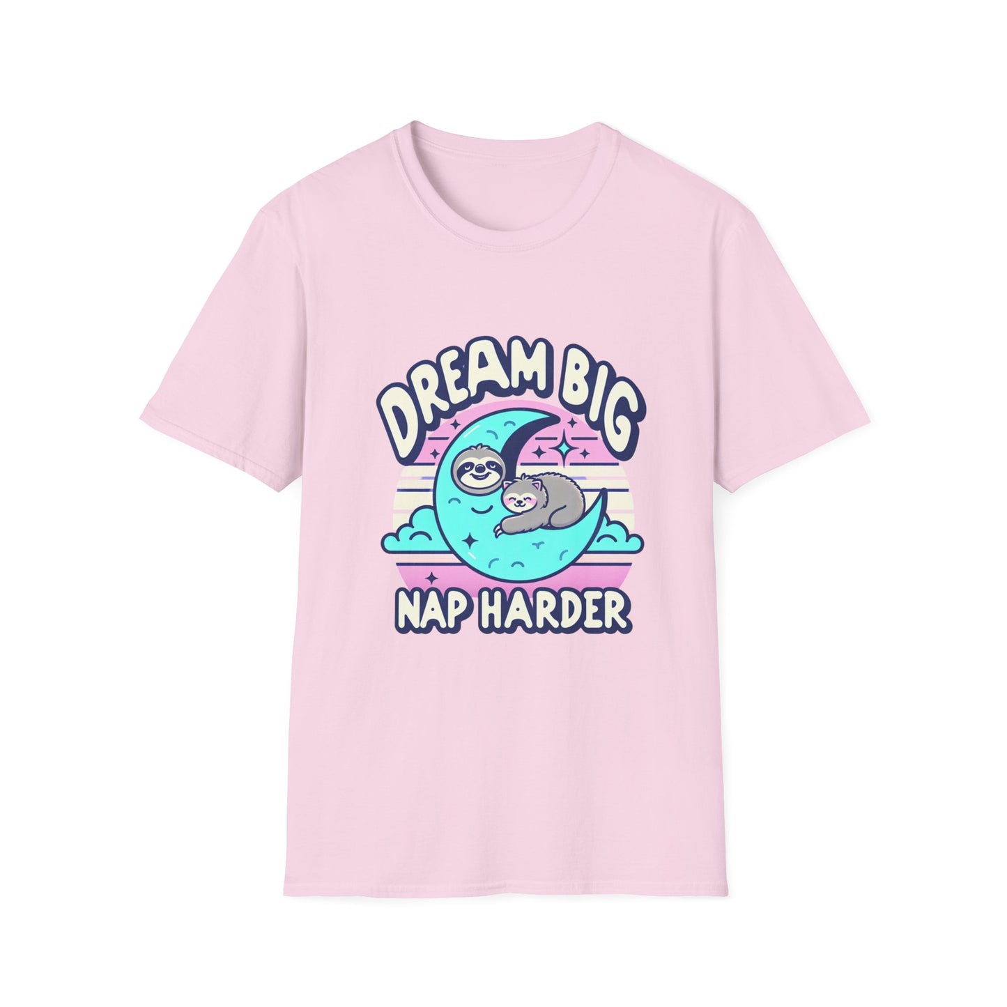 Dream Big Nap Harder Unisex T-Shirt | Relaxed Fit Sloth Graphic Tee