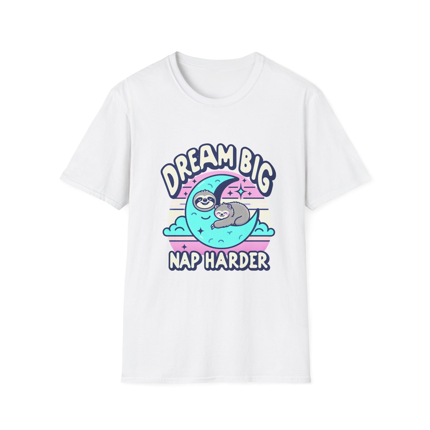 Dream Big Nap Harder Unisex T-Shirt | Relaxed Fit Sloth Graphic Tee
